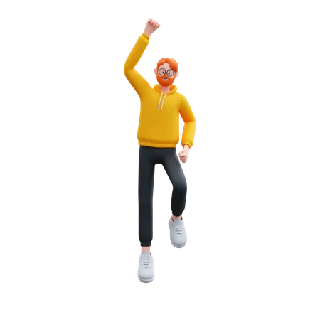 Joyeux homme à capuche sautant  3D Illustration