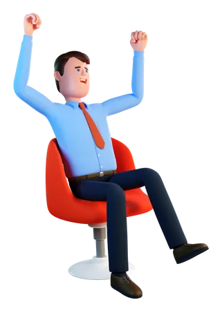 3 D Man Rejoices While Sitting In A Chair Happy Businessman 3 D Illustration 3 D Render 3D Illustration