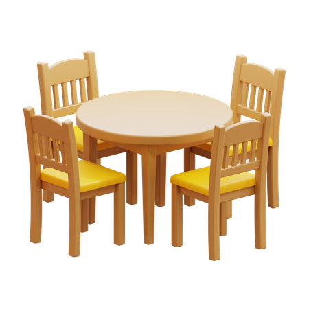 Juego de comedor de madera con mesa redonda  3D Icon