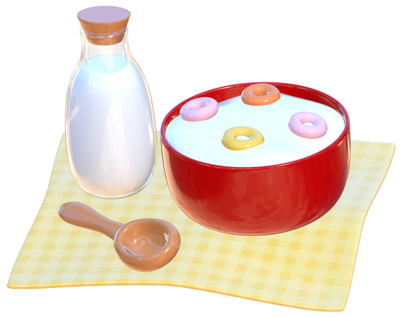 Juego de tazón de cereales y leche  3D Icon