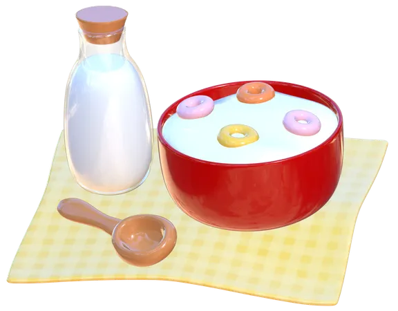 Juego de tazón de cereales y leche  3D Icon