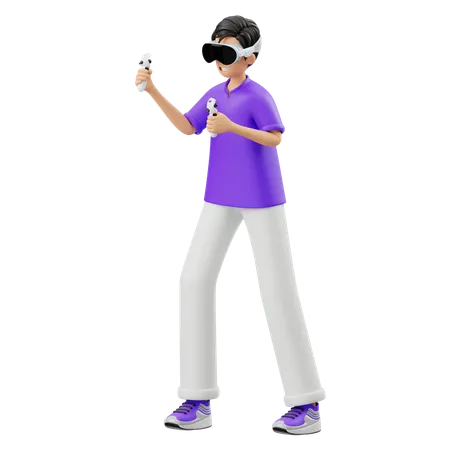 Juegos de lucha virtuales con gafas VR  3D Illustration