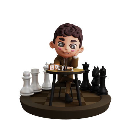 Jugador de ajedrez jugando al ajedrez  3D Illustration