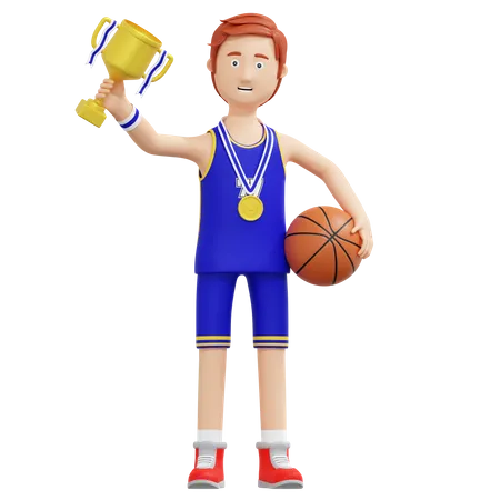 Campeón del jugador de baloncesto con trofeo de oro  3D Illustration