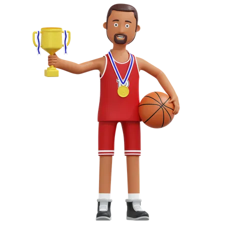 Campeon De Jugador Profesional De Baloncesto Con Trofeo De Oro Ilustracion De Dibujos Animados En 3 D 3D Illustration