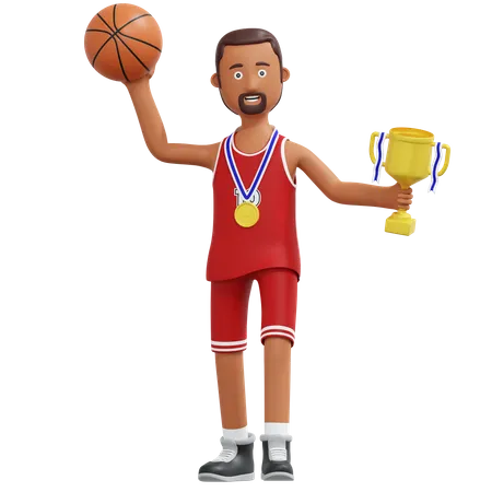 Campeon De Jugador Profesional De Baloncesto Con Trofeo De Oro Ilustracion De Dibujos Animados En 3 D 3D Illustration