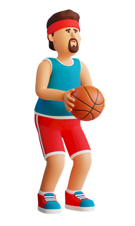 El jugador de baloncesto con la pelota se prepara para lanzar.  3D Illustration