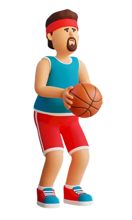 El jugador de baloncesto con la pelota se prepara para lanzar.  3D Illustration