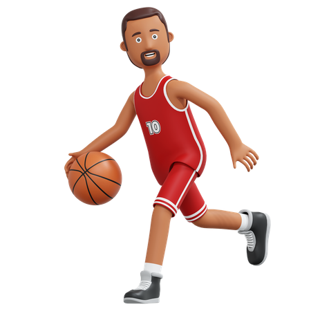 Jugador de baloncesto corriendo y sosteniendo la pelota  3D Illustration