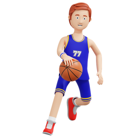 Jugador de baloncesto driblando la pelota mientras corre  3D Illustration