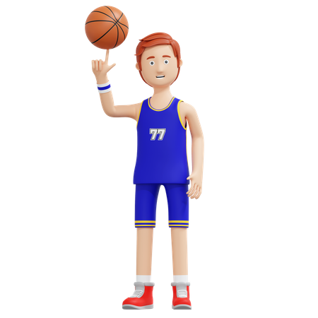 Jugador de baloncesto girando la pelota con la punta del dedo  3D Illustration