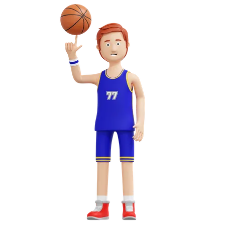 Jugador de baloncesto girando la pelota con la punta del dedo  3D Illustration