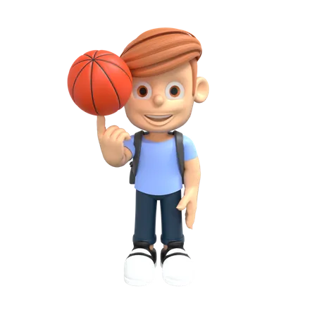 Jugador de baloncesto girando la pelota en el dedo  3D Illustration