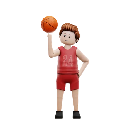 Jugador de baloncesto girando la pelota en el dedo  3D Illustration