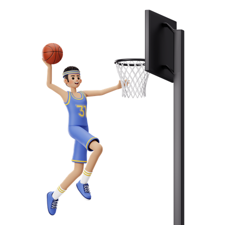 Jugador de baloncesto haciendo Alley Oop Dunk  3D Illustration