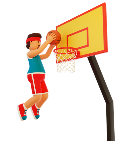 Jugador de baloncesto haciendo mano Slam dunk  3D Illustration