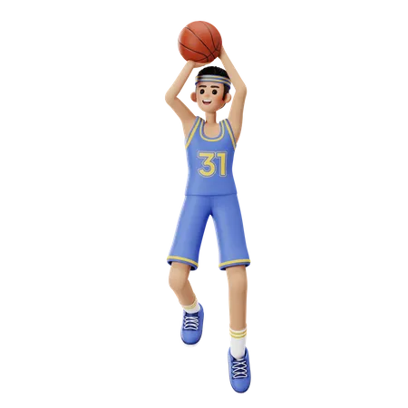 Jugador de baloncesto haciendo salto y lanzamiento  3D Illustration