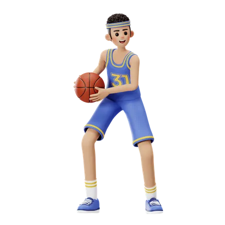 Jugador de baloncesto protege la pelota  3D Illustration