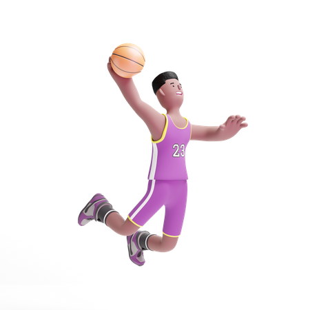Jugador de baloncesto saltando hacia la portería  3D Illustration