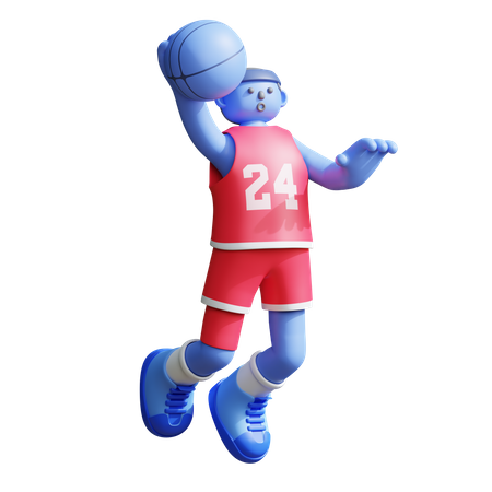 Jugador de baloncesto saltando hacia la portería  3D Illustration