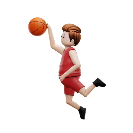 Jugador de baloncesto saltando por la portería de baloncesto  3D Illustration