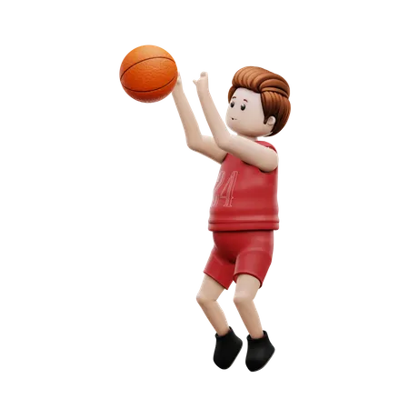 Jugador de baloncesto saltando por la portería de baloncesto  3D Illustration