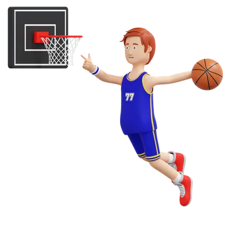 Jugador de baloncesto salta y slam dunk  3D Illustration