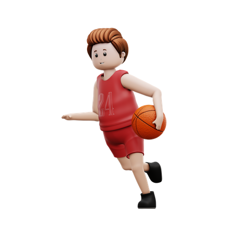 Jugador de baloncesto sosteniendo baloncesto y corriendo hacia la portería  3D Illustration