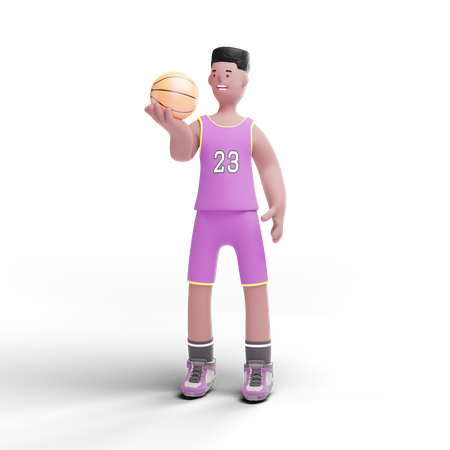 Jugador de baloncesto sosteniendo la pelota en la mano  3D Illustration