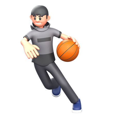 Jugador de baloncesto sosteniendo una pelota de baloncesto mientras corre hacia la portería  3D Illustration