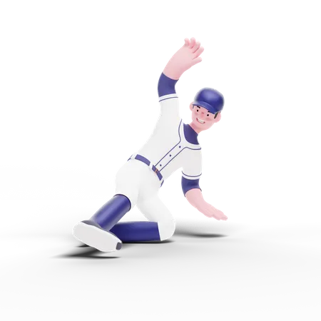Jugador de béisbol deslizándose para correr  3D Illustration
