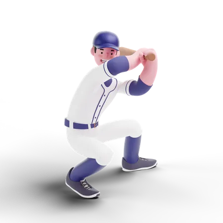 Jugador de béisbol jugando con bate  3D Illustration