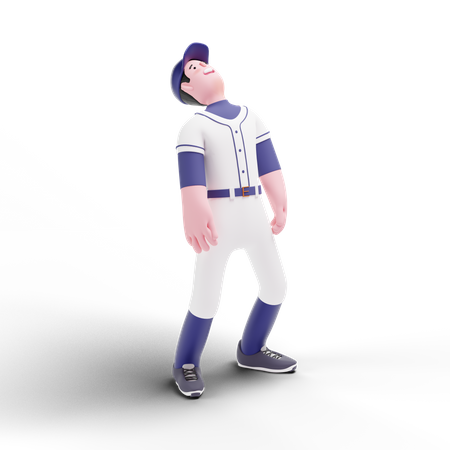 Jugador de béisbol mirando hacia arriba  3D Illustration