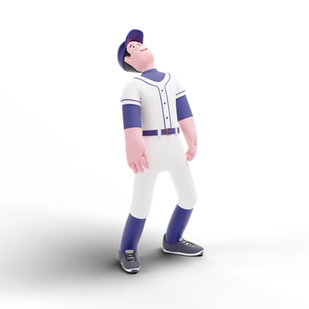Jugador de béisbol mirando hacia arriba  3D Illustration