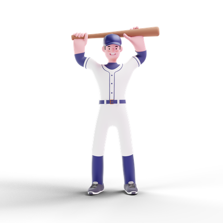 Jugador de béisbol practicando con bate  3D Illustration