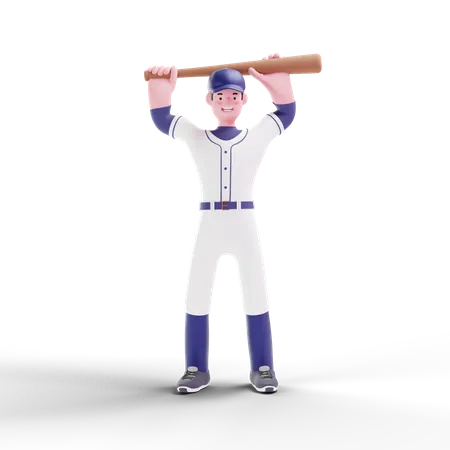 Jugador de béisbol practicando con bate  3D Illustration