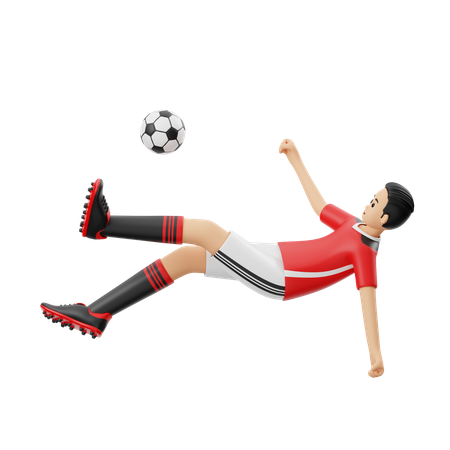 Patada por encima de la cabeza del jugador de fútbol  3D Illustration