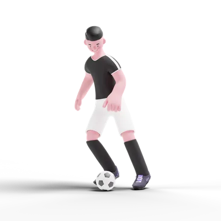Jugador de fútbol regateando con la pelota  3D Illustration