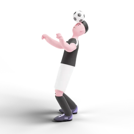Jugador de fútbol regateando el balón con la cabeza  3D Illustration