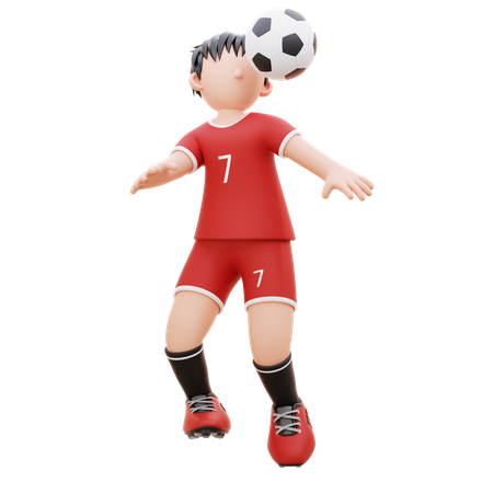 El jugador golpea la pelota con la cabeza.  3D Illustration