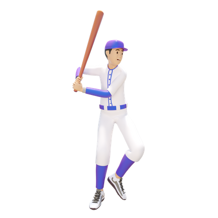 Jugador joven sosteniendo un bate de béisbol  3D Illustration