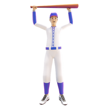 Jugador joven sosteniendo el bate de béisbol  3D Illustration