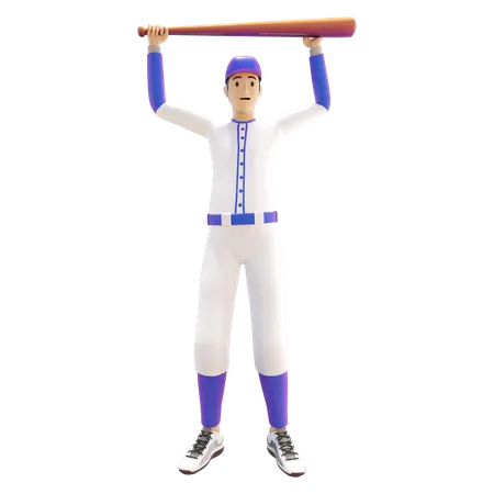 Jugador joven sosteniendo el bate de béisbol  3D Illustration