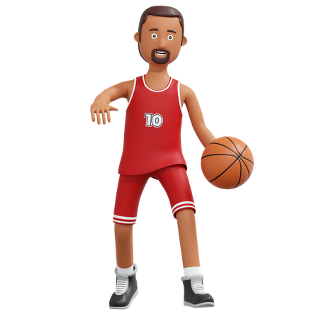 Jugador profesional de baloncesto regateando pelota  3D Illustration