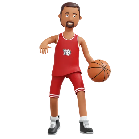 Jugador profesional de baloncesto regateando pelota  3D Illustration