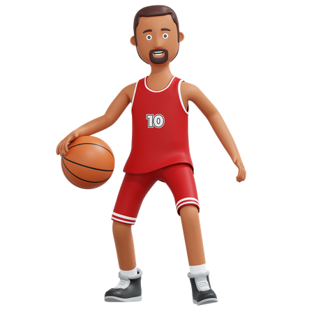 Jugador profesional de baloncesto regateando pelota  3D Illustration