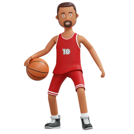 Jugador profesional de baloncesto regateando pelota  3D Illustration