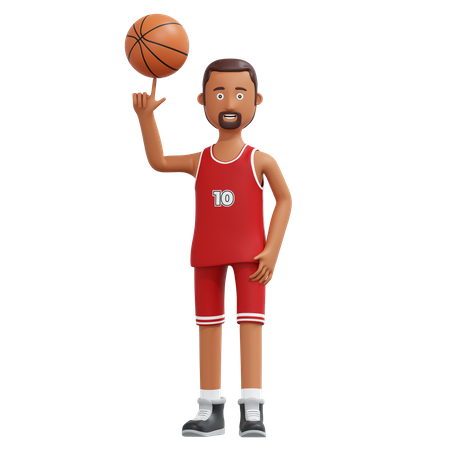 Jugador profesional de baloncesto sosteniendo la pelota con la punta del dedo  3D Illustration