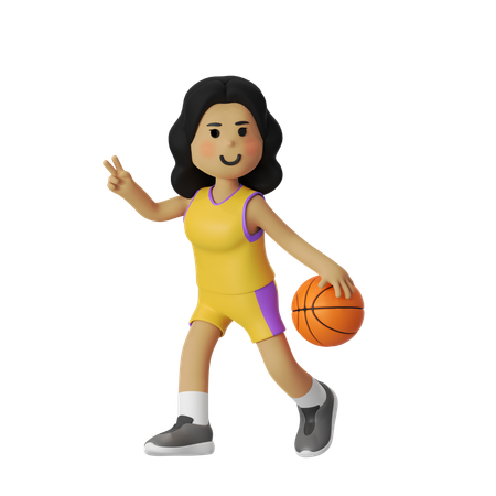 Jugadora de baloncesto, creadora de juego, niña  3D Illustration