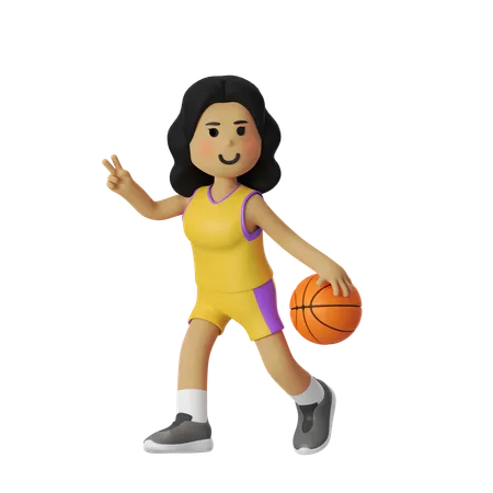 Jugadora de baloncesto, creadora de juego, niña  3D Illustration